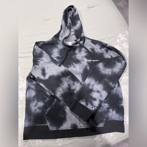 Large Champion Blue and White Tie Dye Women’s Hoodie
